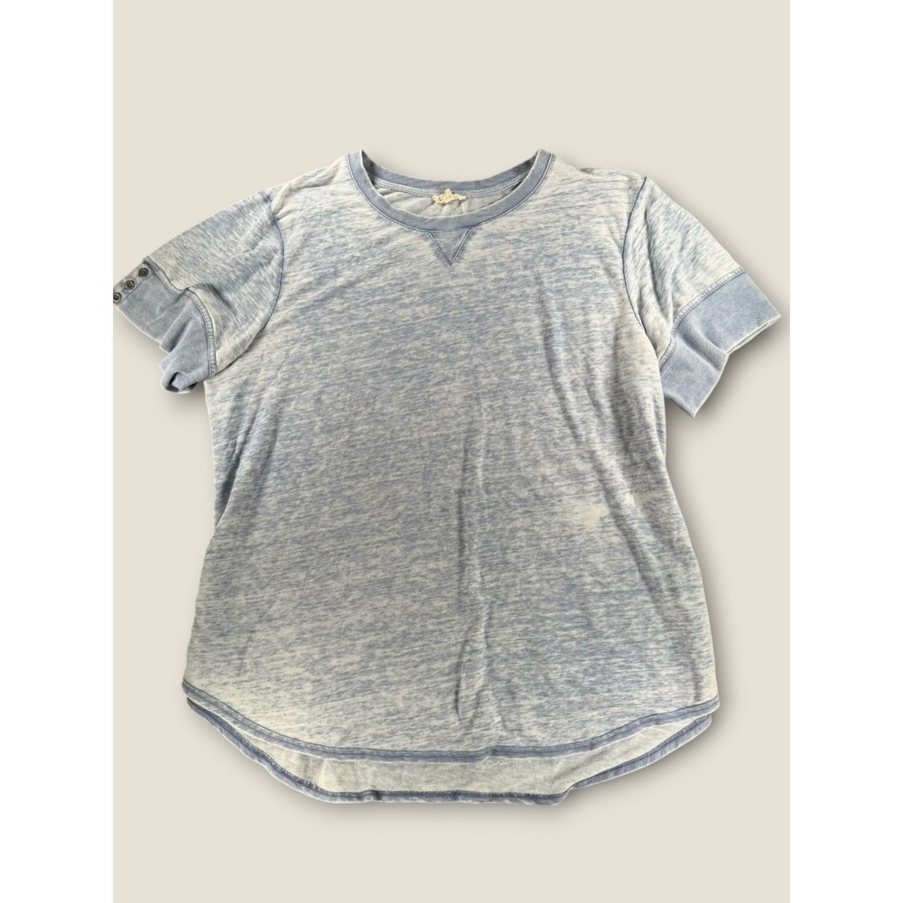 Jane and Delaney Womens 2X Blue Acid Wash Short Sleeve Top Curved Hem Casual Tee